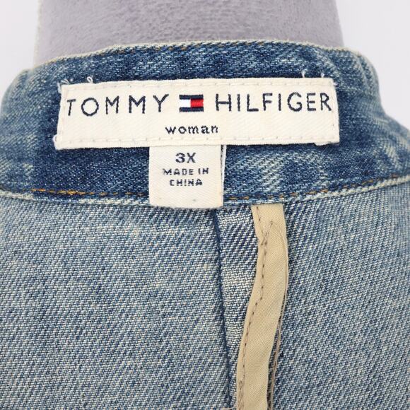 Tommy Hilfiger Jacket Plus Size 3X Blue Cotton Denim Jean Snaps Pockets Vintage - Picture 4 of 16